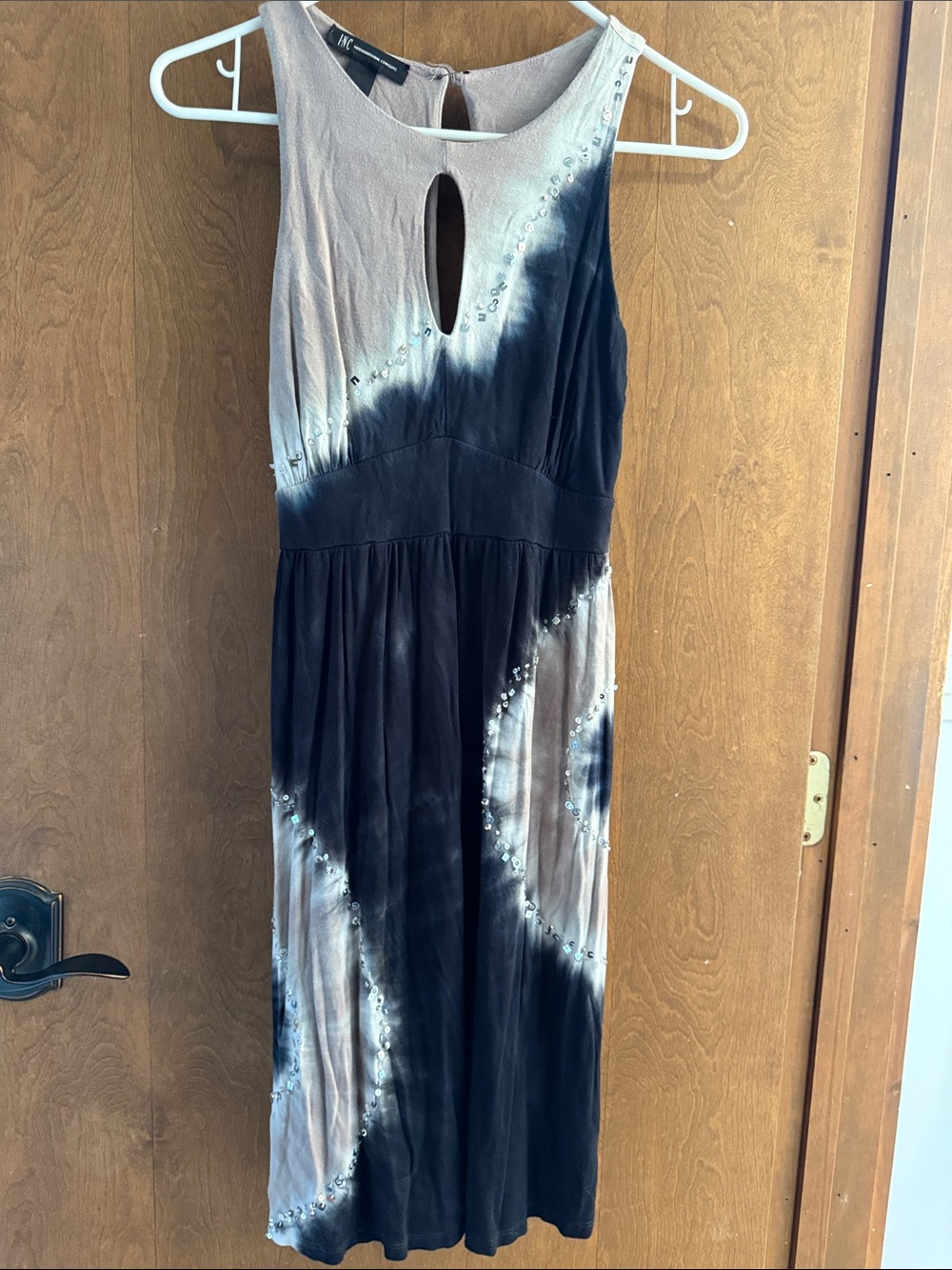 Stylish Sleeveless sequins accents Tie-Dye Maxi Dress - Black & Beige